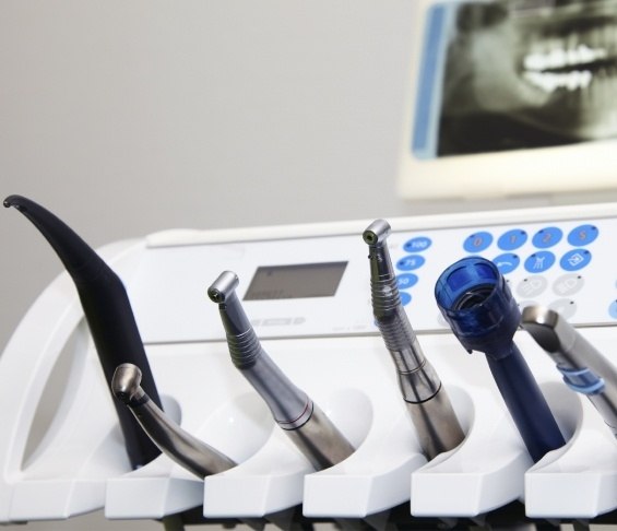 Row of dental instruments in treatment room